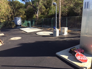 Freshly paved parking area